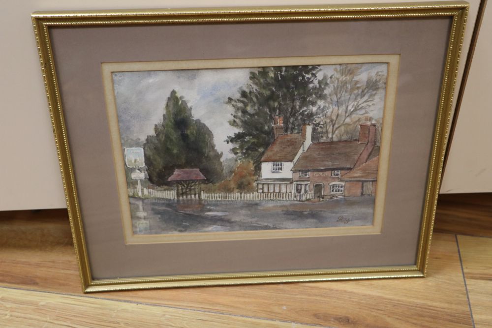 Philip Watts, watercolour, Plough, Lower Dicker, Winter, signed, 17 x 24cm
